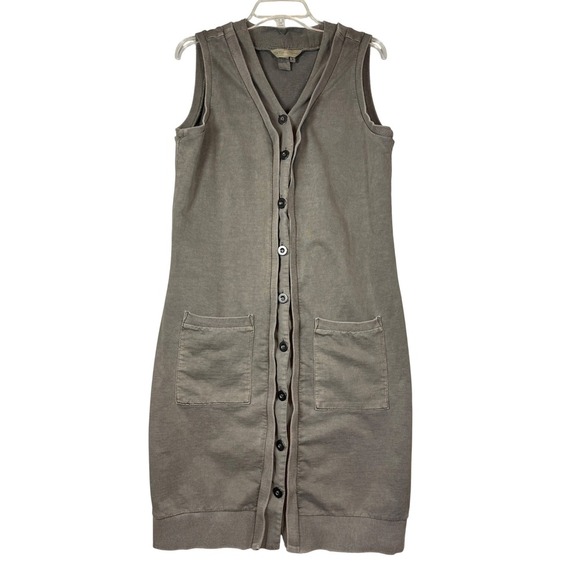 The Territory Ahead 100% Cotton Gray Sleeveless Button Down Dress, Size Large - Picture 1 of 6